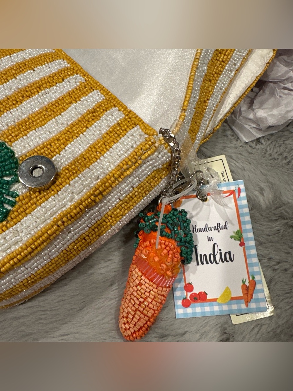 Hand Beaded Carrot Pattern Shoulder Bag - Yellow/Orange/Green - Picture 5 of 5